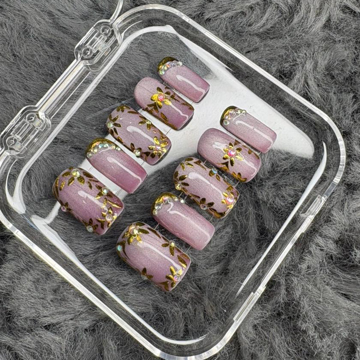 Golden Petal Sparkle Press-On Nails