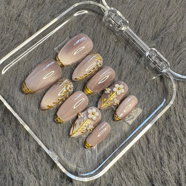 Golden Bloom Press-On Nails