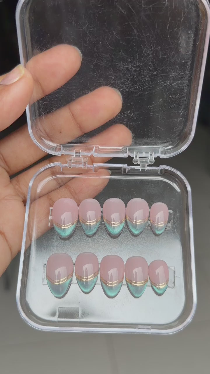 Pink Pearl Glow – Small Almond Press On Nails